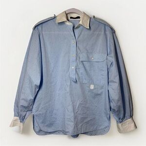 Escada Women's Top Popover Blouse 40 10 Tunic Striped Epaulets Nautical Preppy